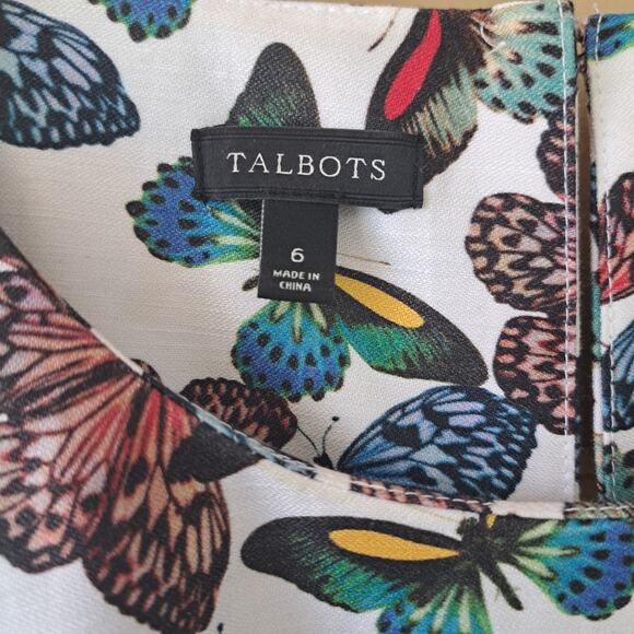 TALBOTS Butterfly Print Linen-Blend Midi Dress Sz 6 A-line Summer Modest A-line - Picture 7 of 10